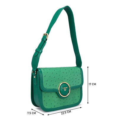 Small Ostrich Leather Shoulder Bag - Green