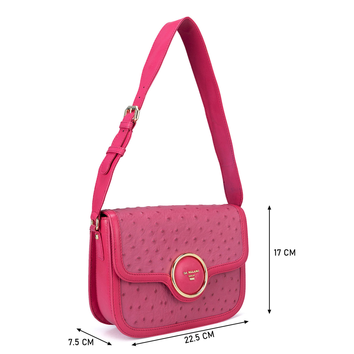 Small Ostrich Leather Shoulder Bag - Hot Pink