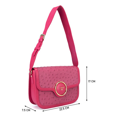 Small Ostrich Leather Shoulder Bag - Hot Pink