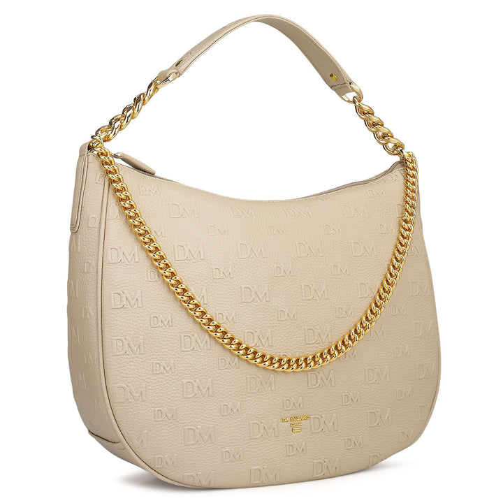 Medium Monogram Wax Leather Hobo - Dove