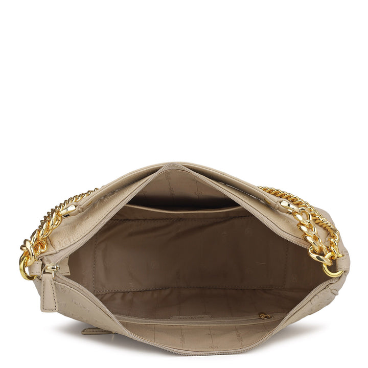 Medium Monogram Wax Leather Hobo - Dove