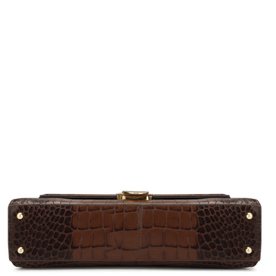 Small Croco Leather Satchel - Brown