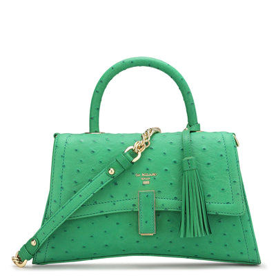 Small Ostrich Leather Satchel - Green