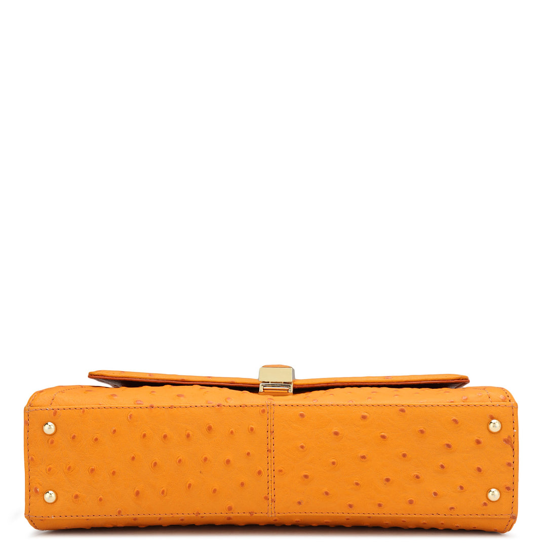 Small Ostrich Leather Satchel - Orange
