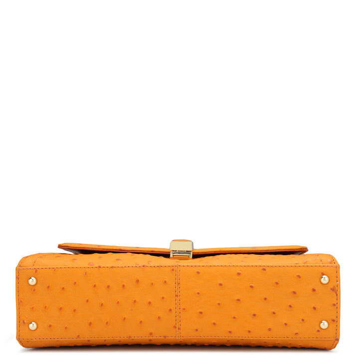 Small Ostrich Leather Satchel - Orange