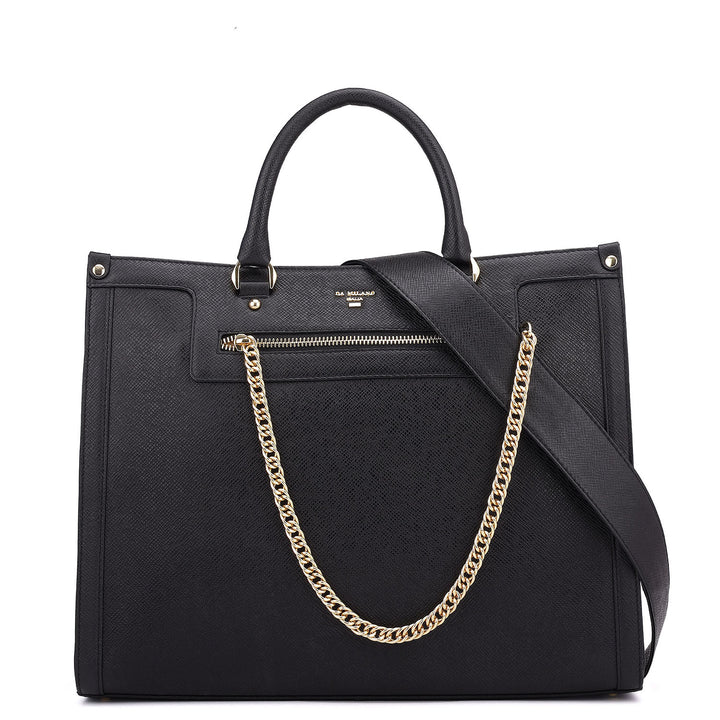 Large Franzy Leather Book Tote - Black
