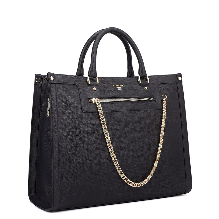 Large Franzy Leather Book Tote - Black