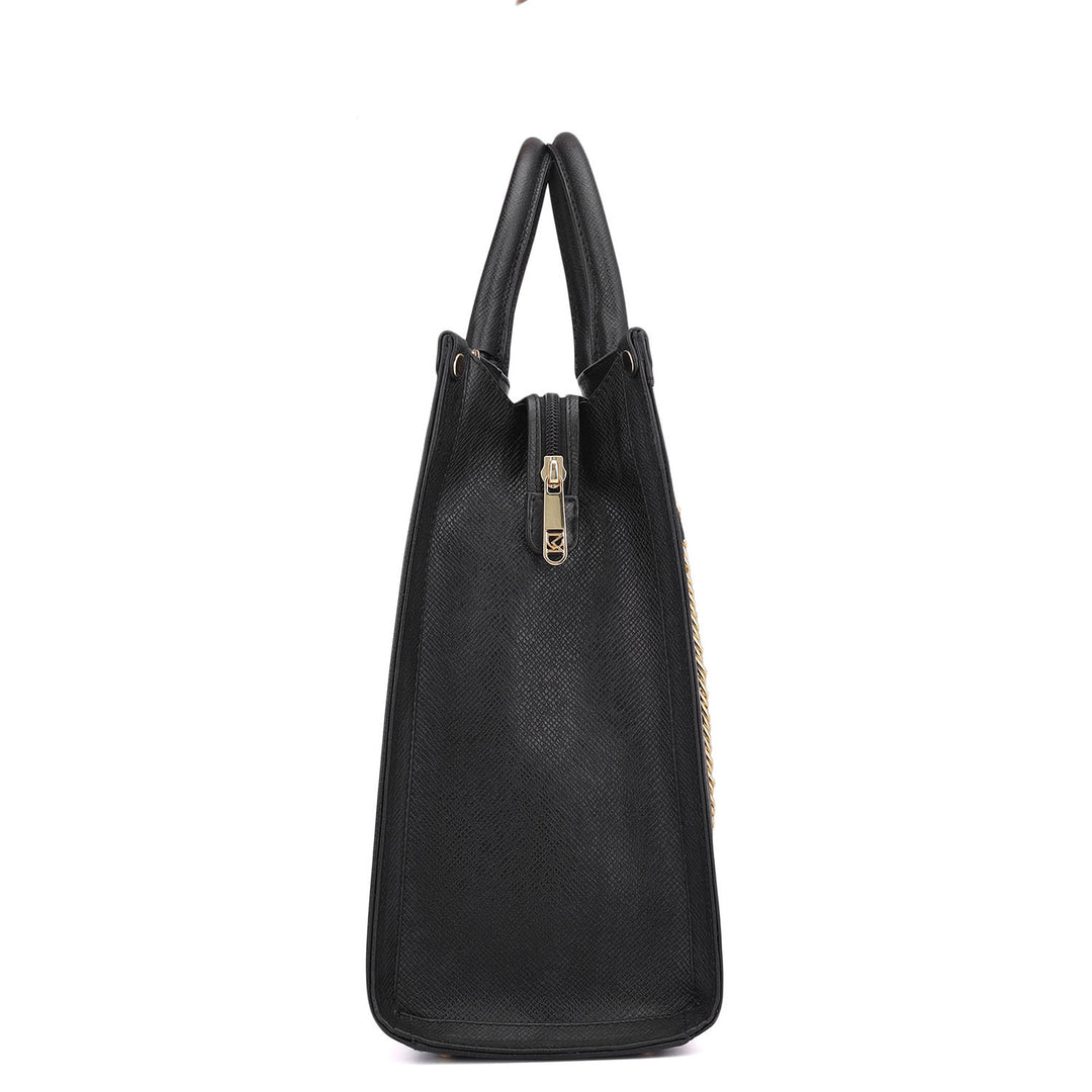 Large Franzy Leather Book Tote - Black