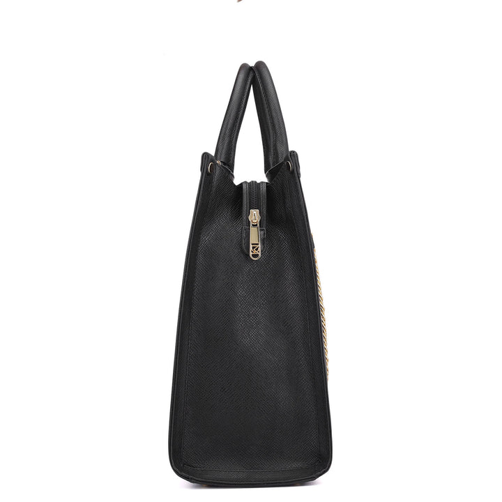Large Franzy Leather Book Tote - Black