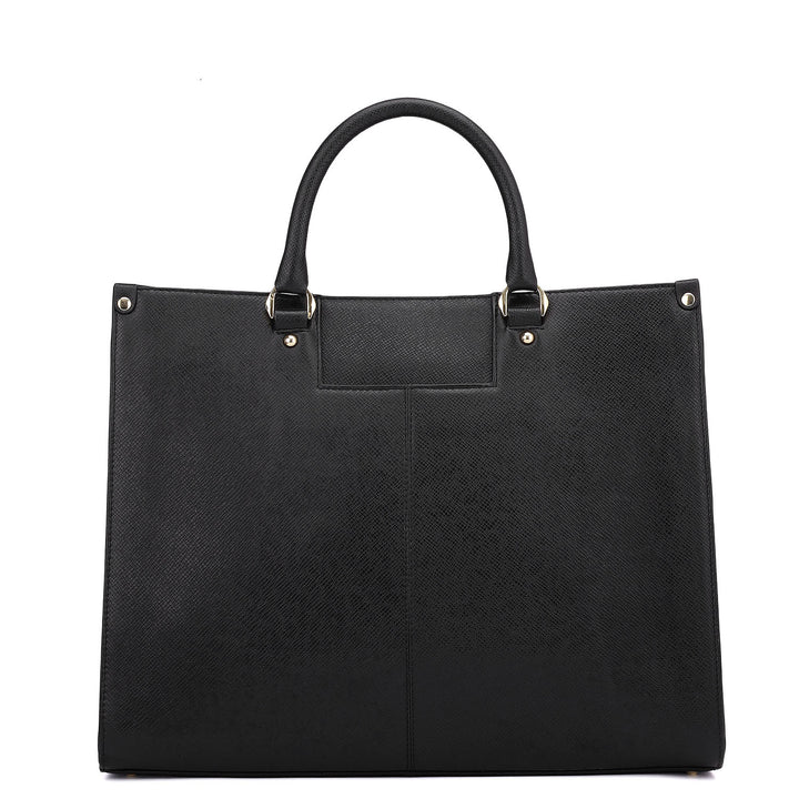 Large Franzy Leather Book Tote - Black