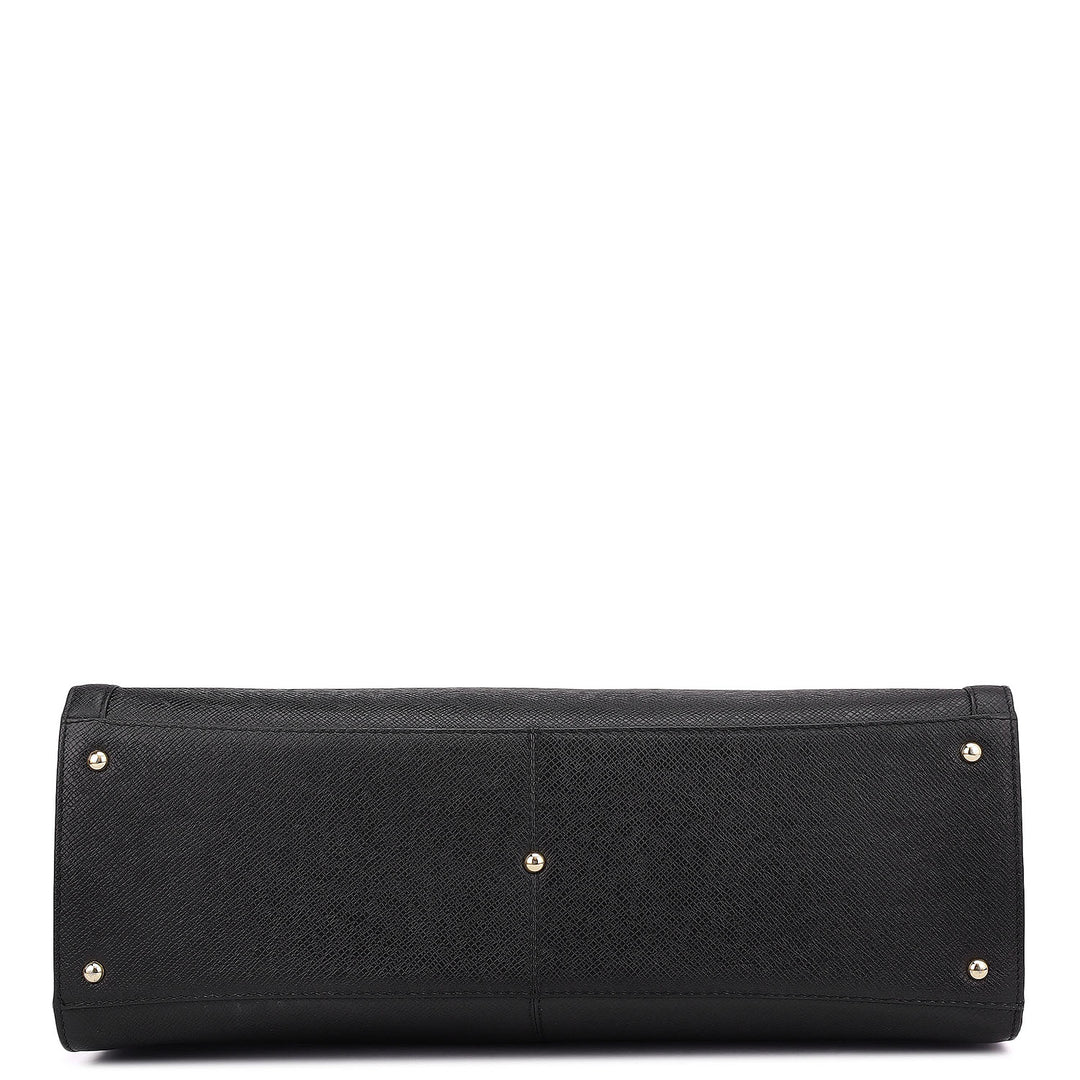 Large Franzy Leather Book Tote - Black