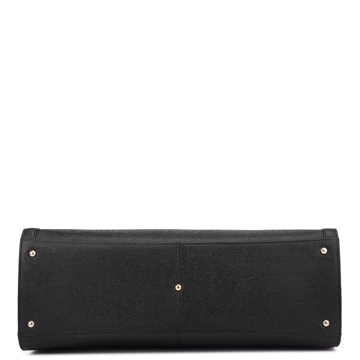 Large Franzy Leather Book Tote - Black