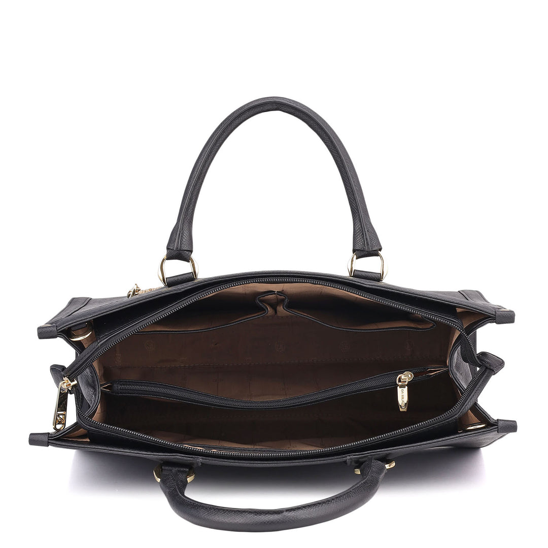 Large Franzy Leather Book Tote - Black
