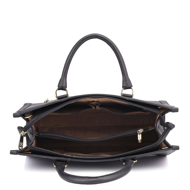 Large Franzy Leather Book Tote - Black