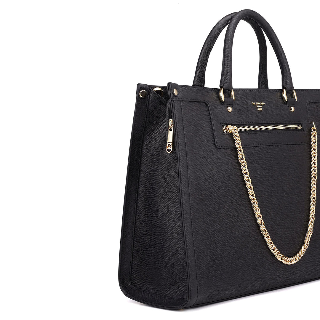 Large Franzy Leather Book Tote - Black