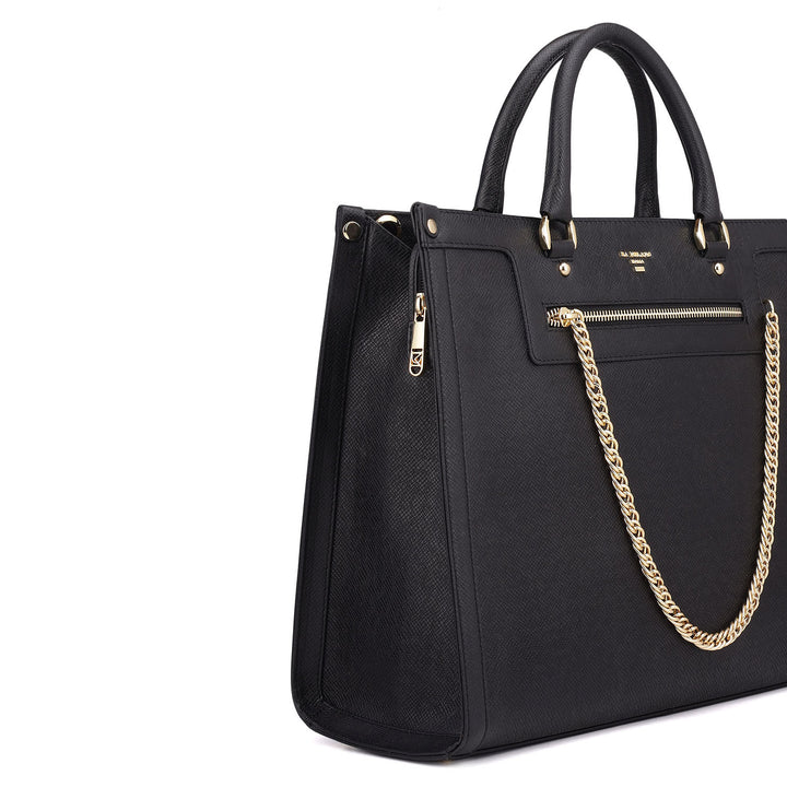 Large Franzy Leather Book Tote - Black