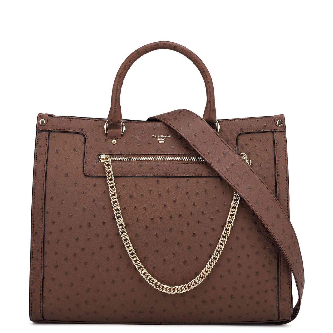 Large Ostrich Leather Book Tote - Brown