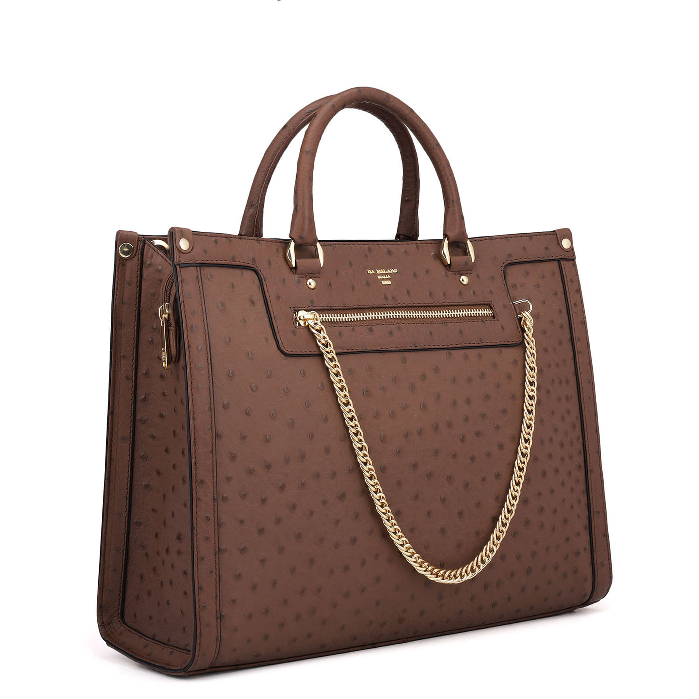 Large Ostrich Leather Book Tote - Brown