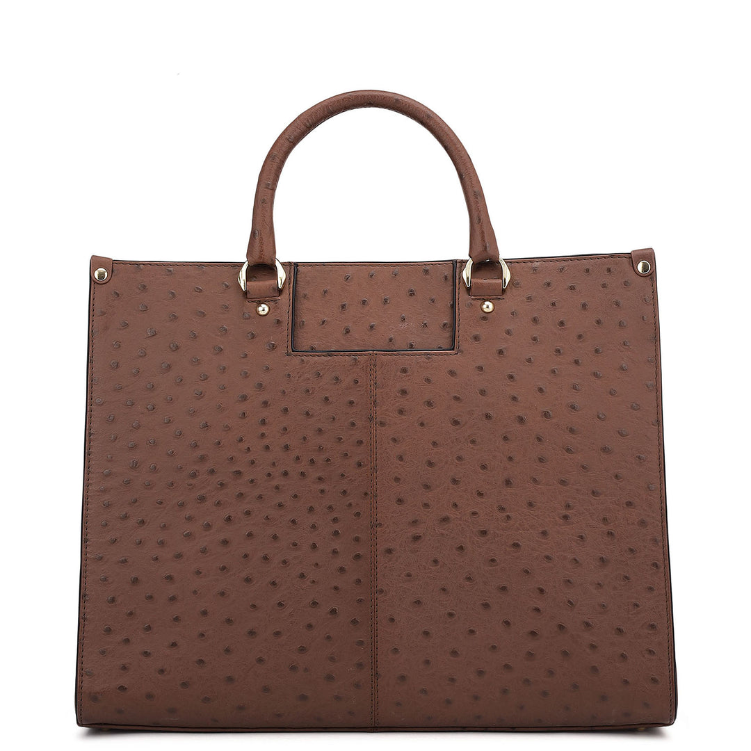 Large Ostrich Leather Book Tote - Brown