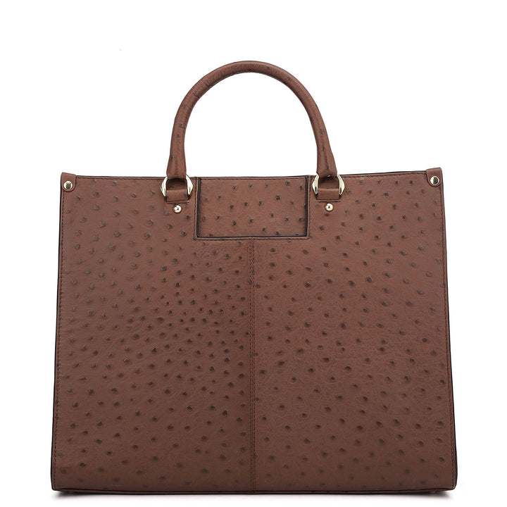 Large Ostrich Leather Book Tote - Brown