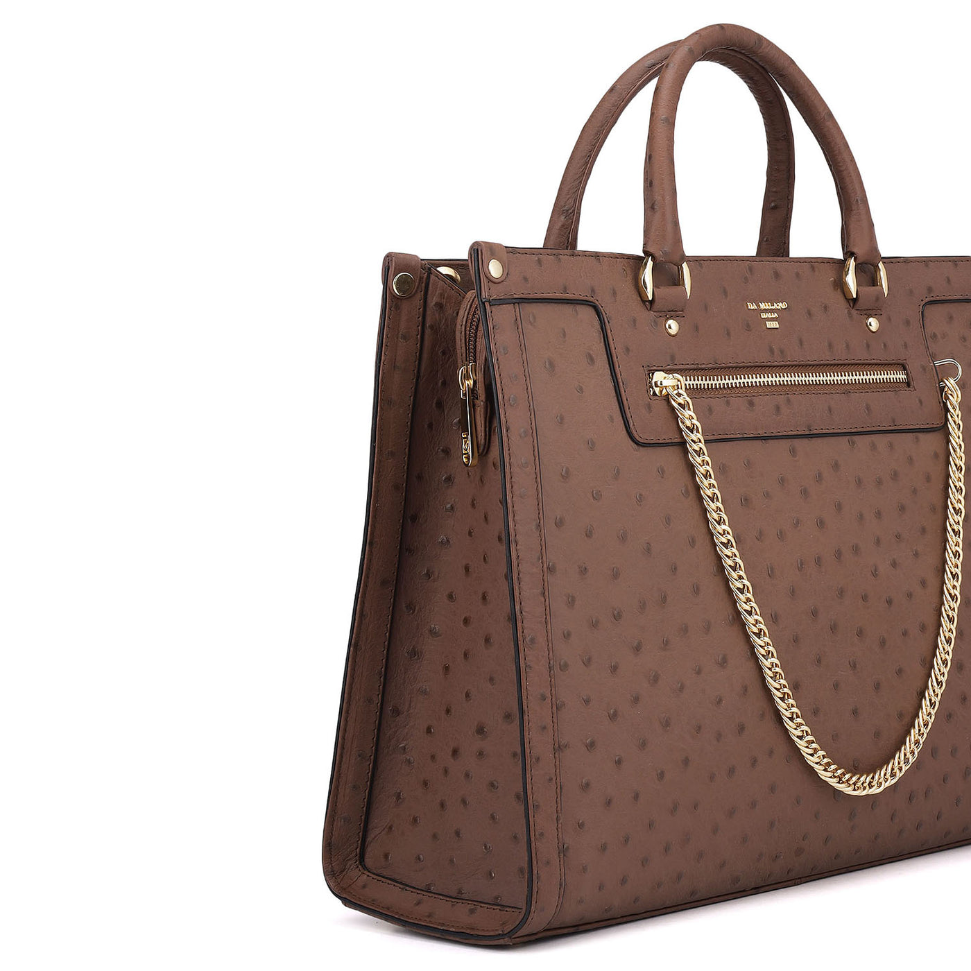Large Ostrich Leather Book Tote - Brown