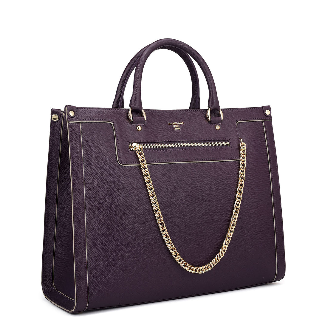 Large Franzy Leather Book Tote - Grapevine