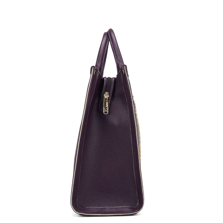 Large Franzy Leather Book Tote - Grapevine
