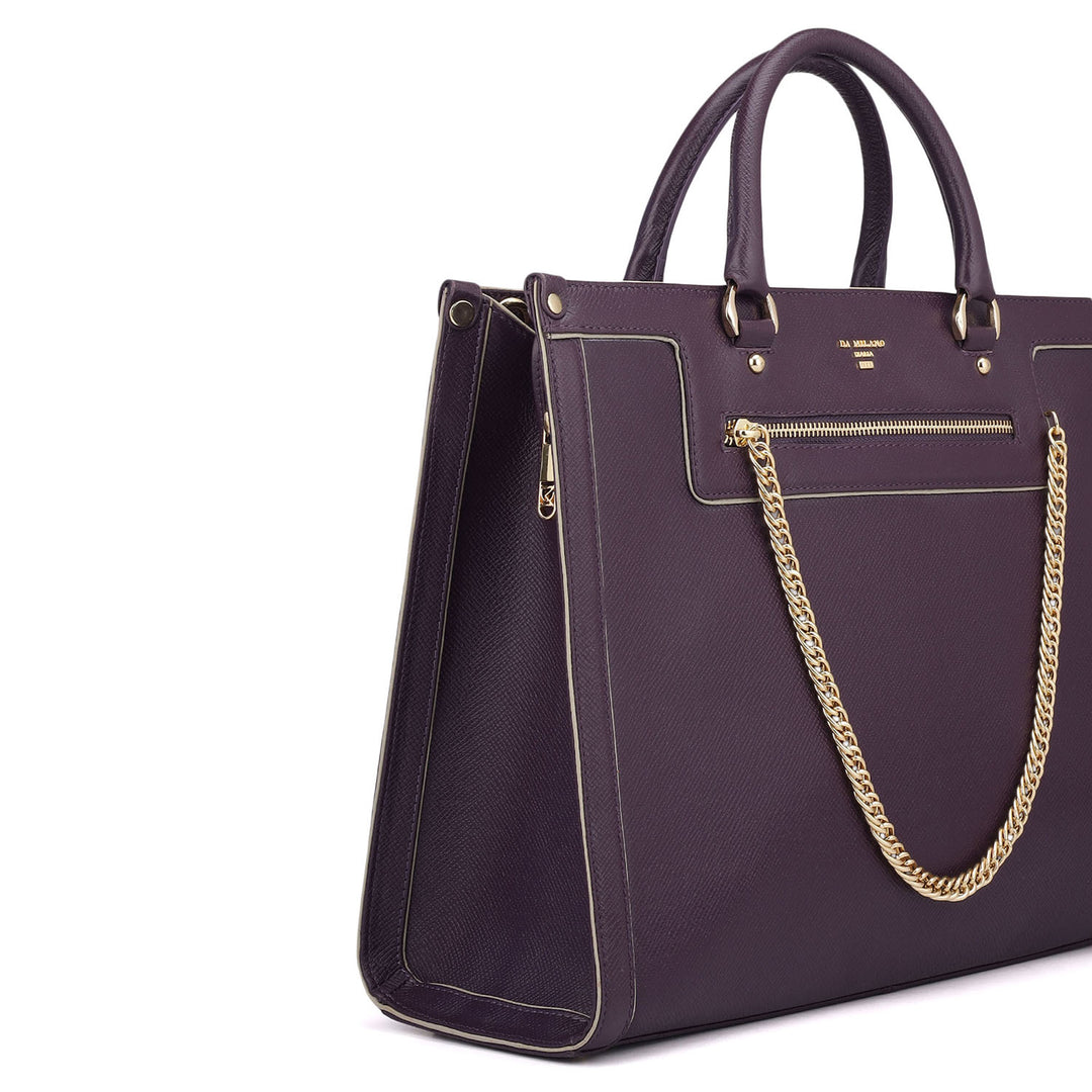 Large Franzy Leather Book Tote - Grapevine