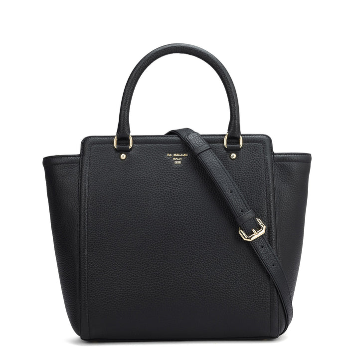 Medium Wax Leather Satchel - Black