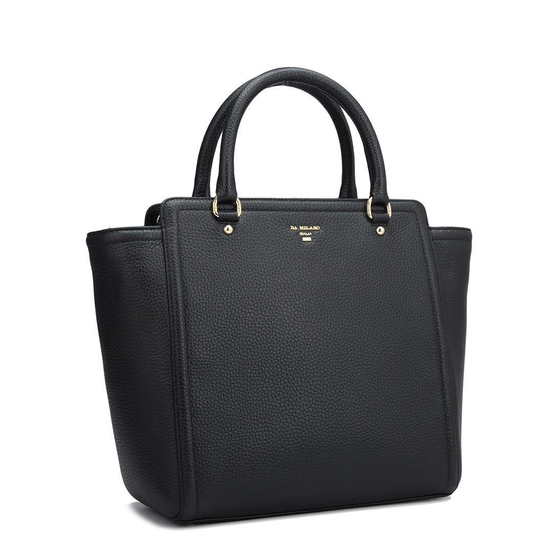 Medium Wax Leather Satchel - Black