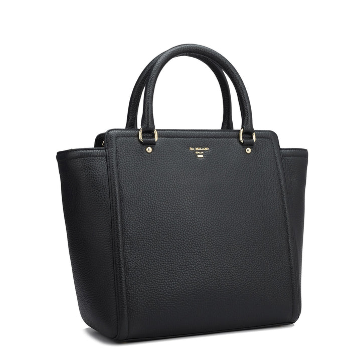 Medium Wax Leather Satchel - Black