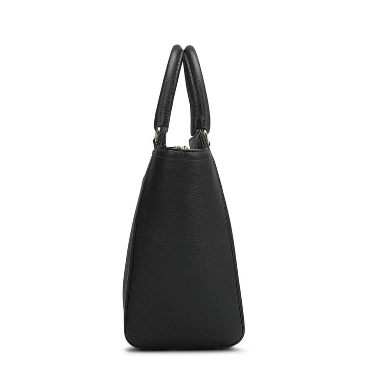 Medium Wax Leather Satchel - Black