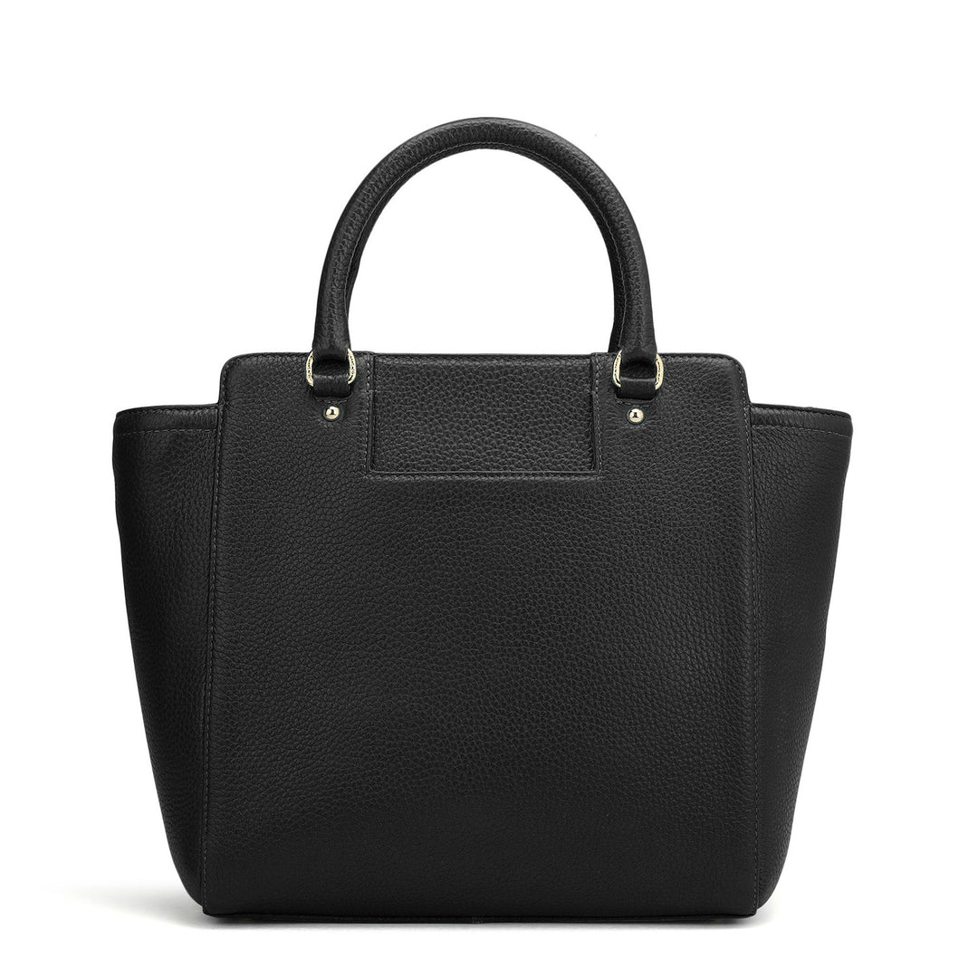 Medium Wax Leather Satchel - Black