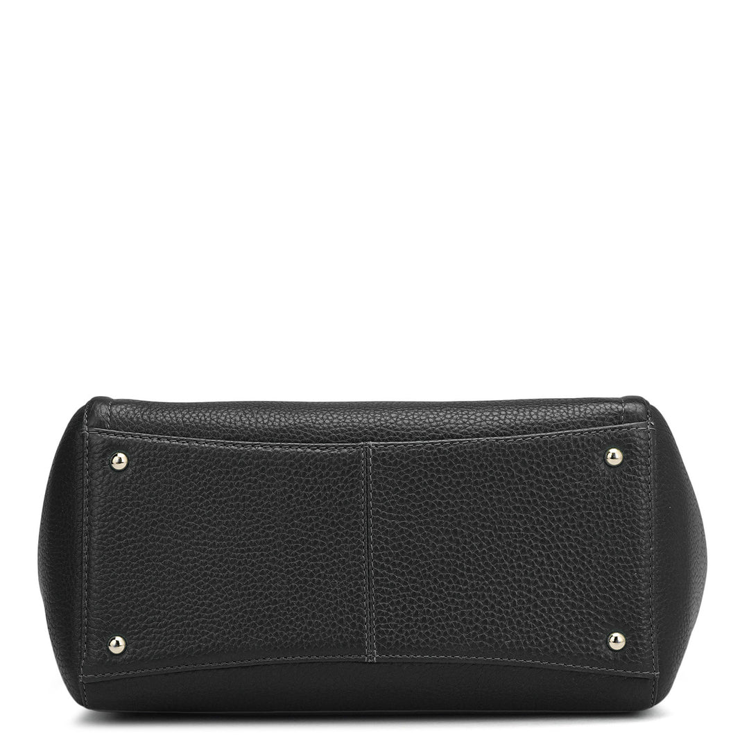 Medium Wax Leather Satchel - Black