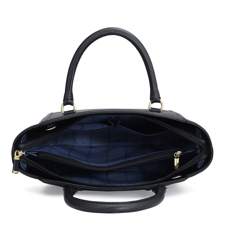 Medium Wax Leather Satchel - Black