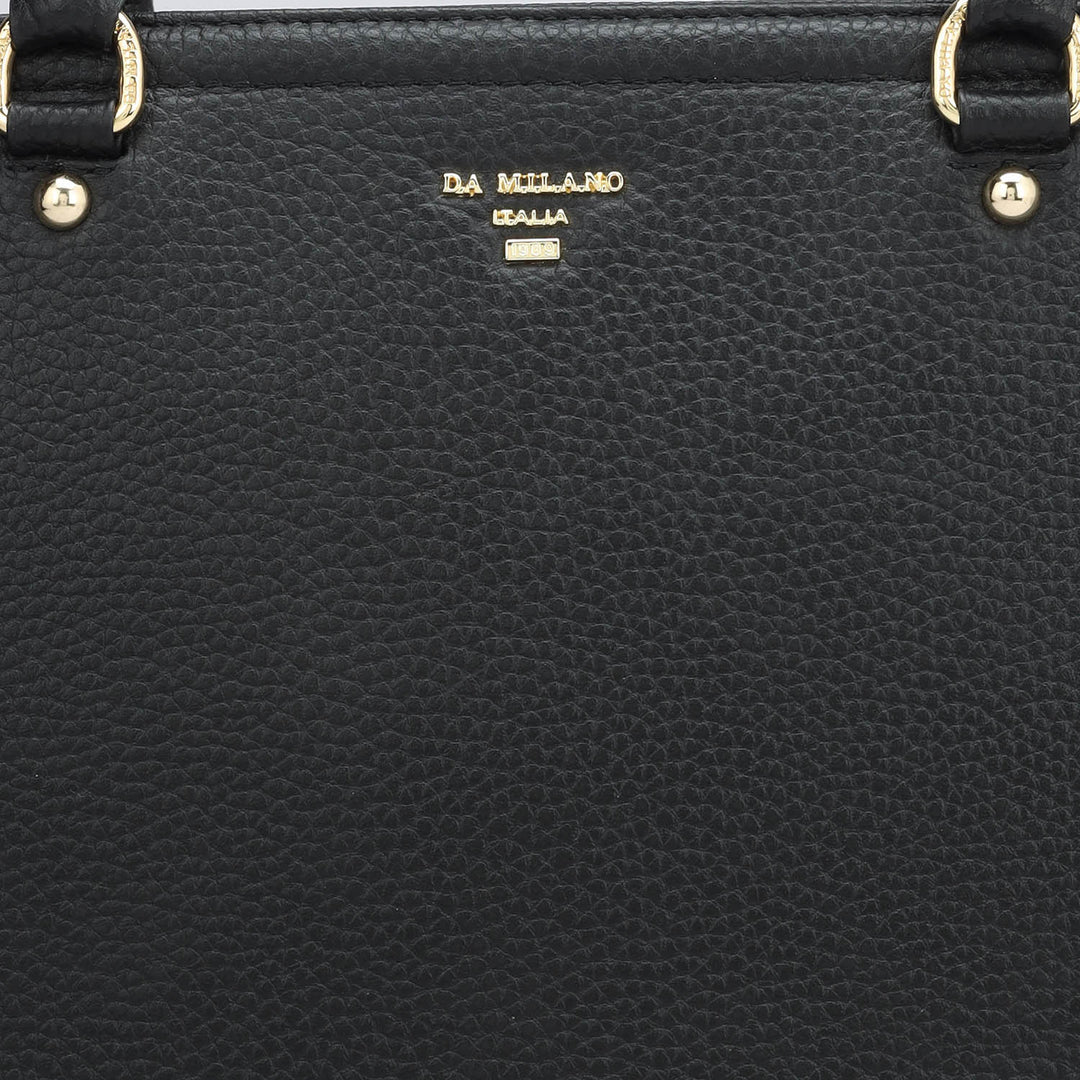 Medium Wax Leather Satchel - Black