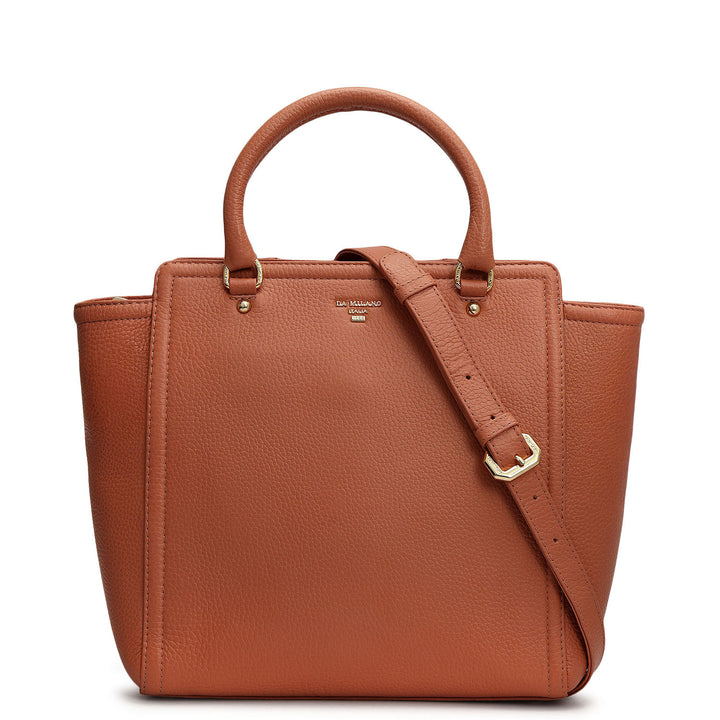 Medium Wax Leather Satchel - Terracotta
