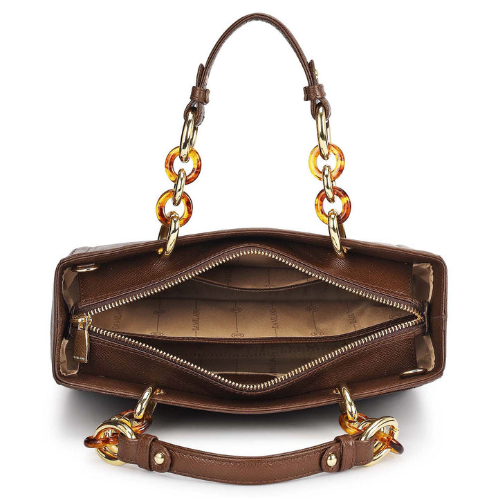 Small Franzy Leather Satchel - Walnut