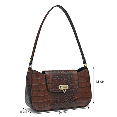 Small Croco Leather Baguette  - Brown