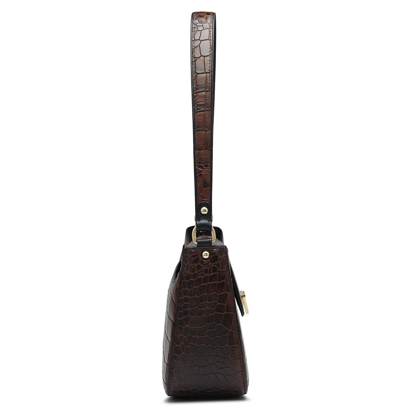 Small Croco Leather Baguette  - Brown