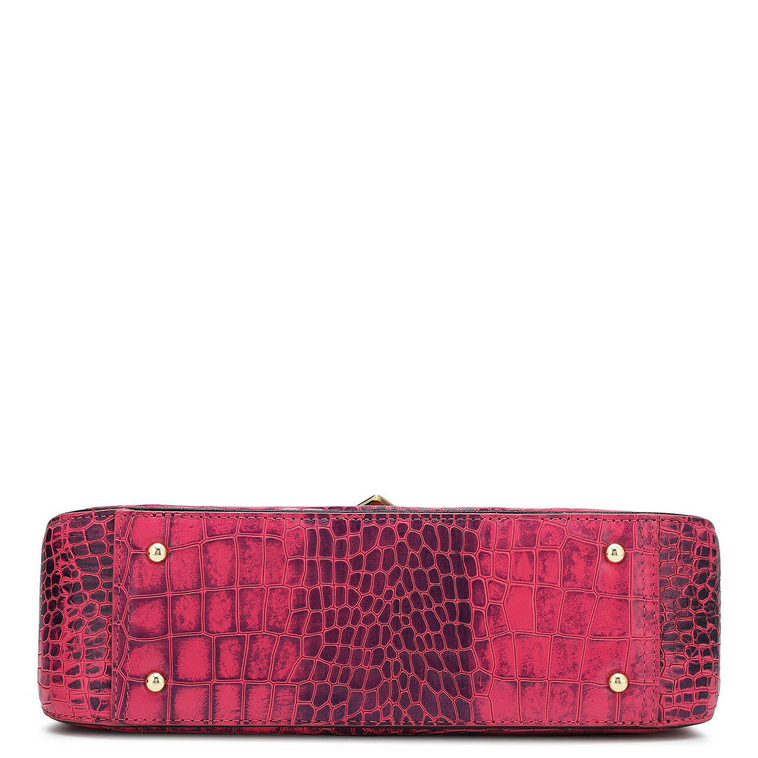 Small Croco Leather Baguette  - Majenta