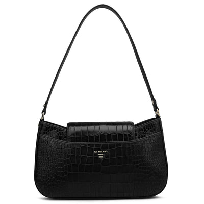 Small Croco Leather Baguette - Black