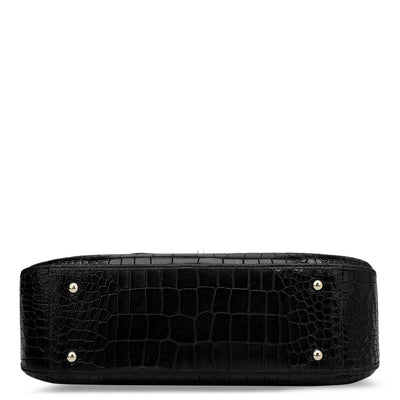 Small Croco Leather Baguette - Black