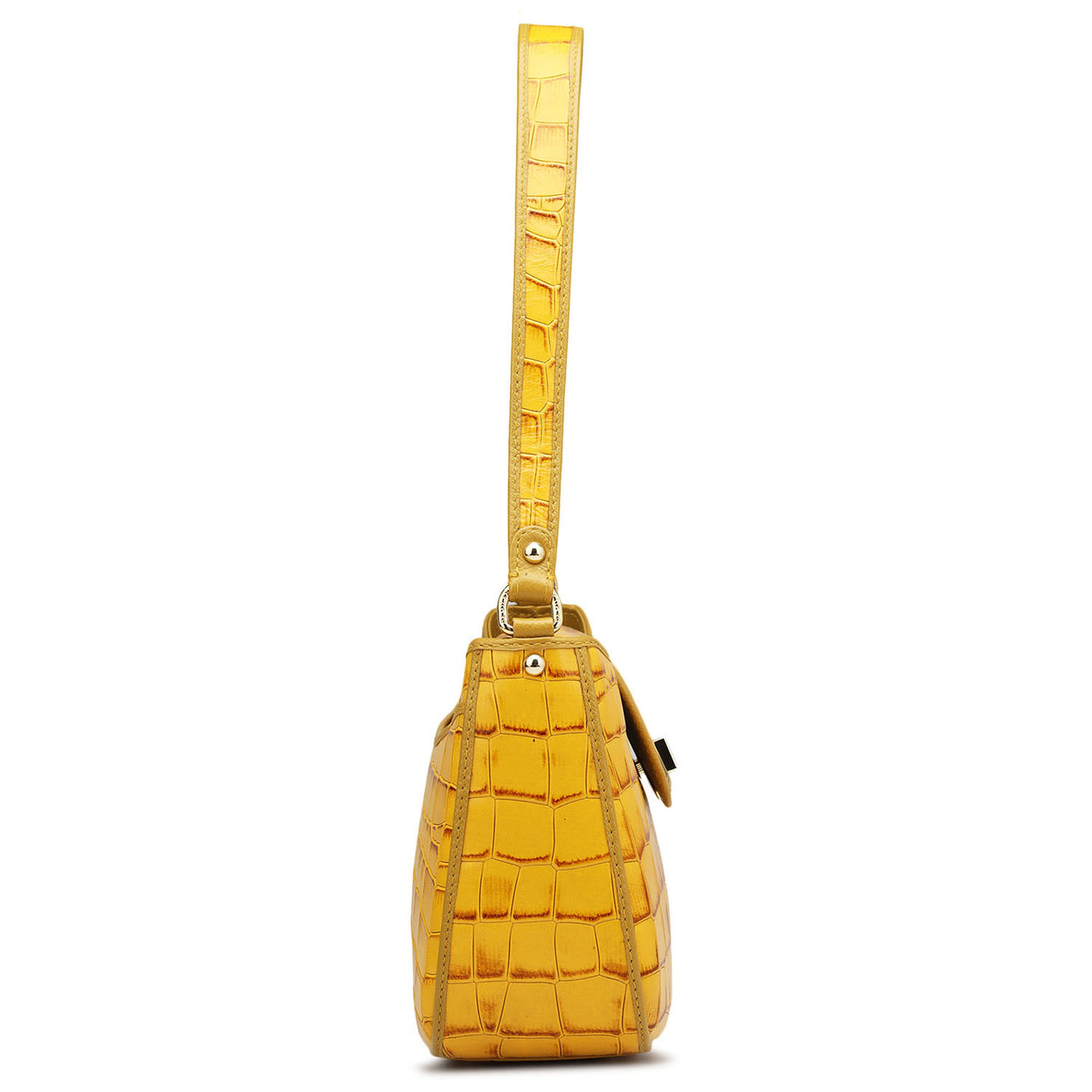 Small Croco Leather Baguette - Honey