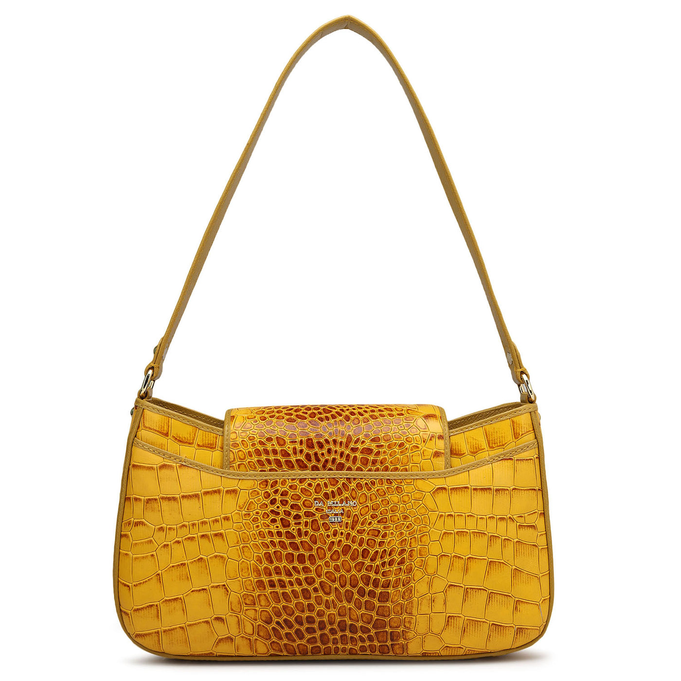 Small Croco Leather Baguette - Honey