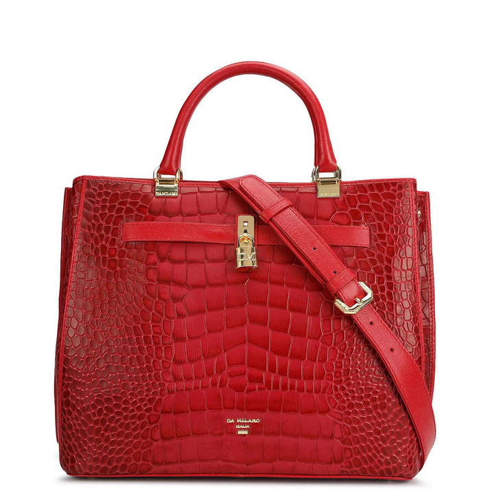 Medium Croco Leather Satchel - Plumberry