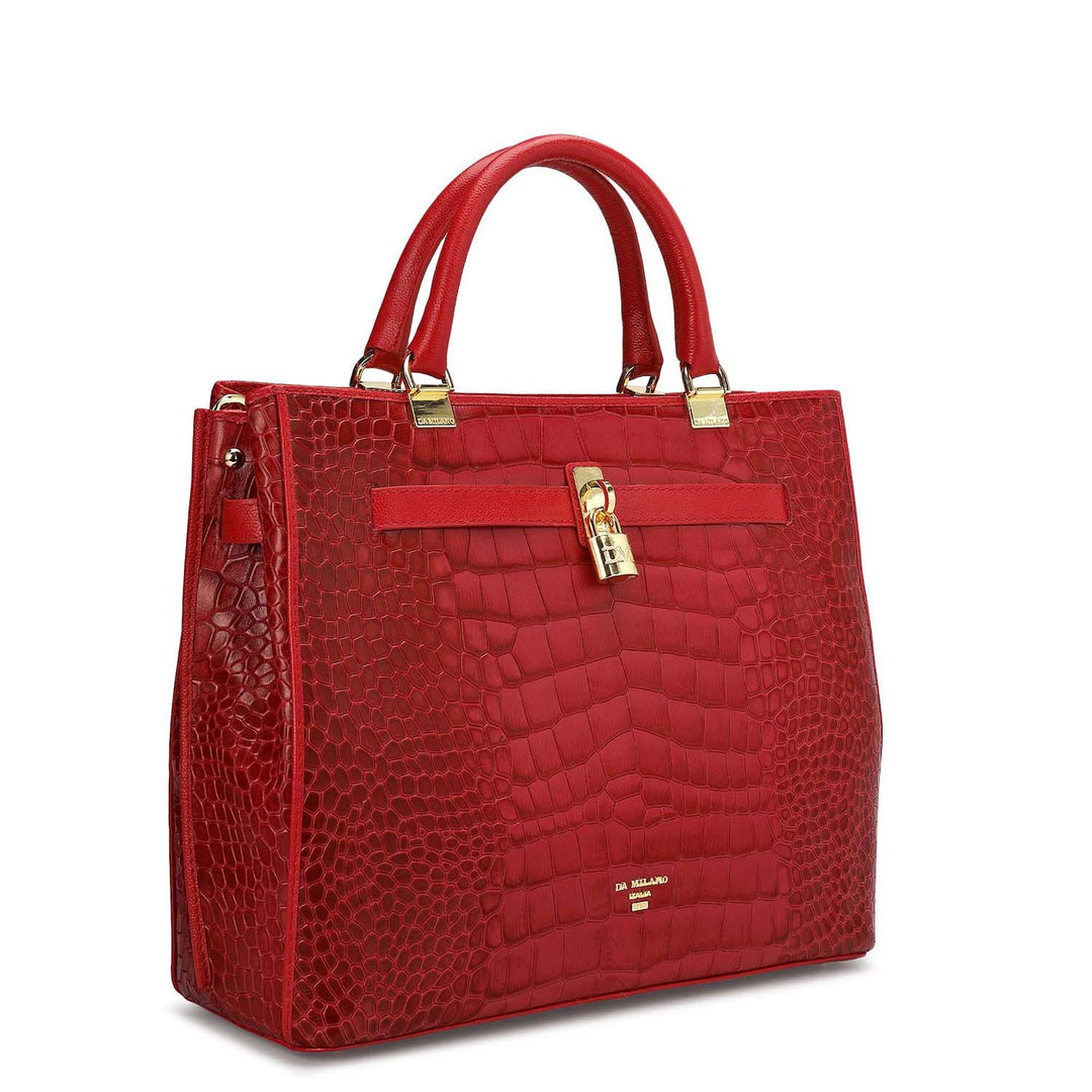 Medium Croco Leather Satchel - Plumberry