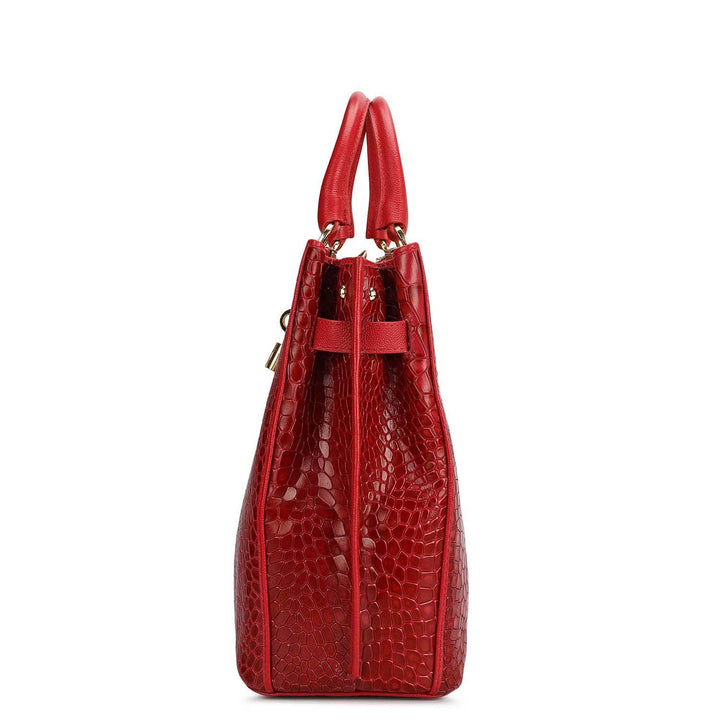 Medium Croco Leather Satchel - Plumberry