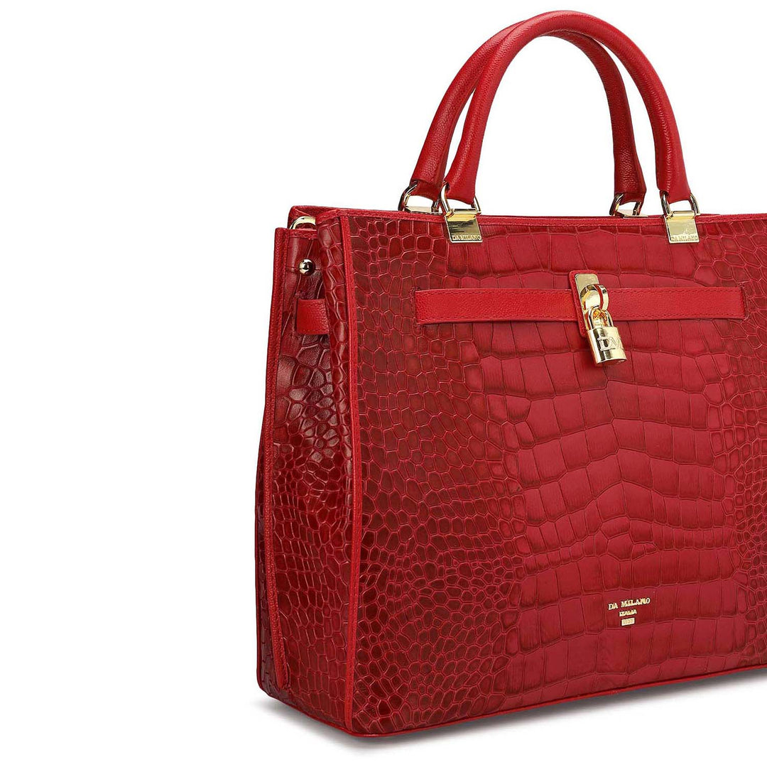 Medium Croco Leather Satchel - Plumberry