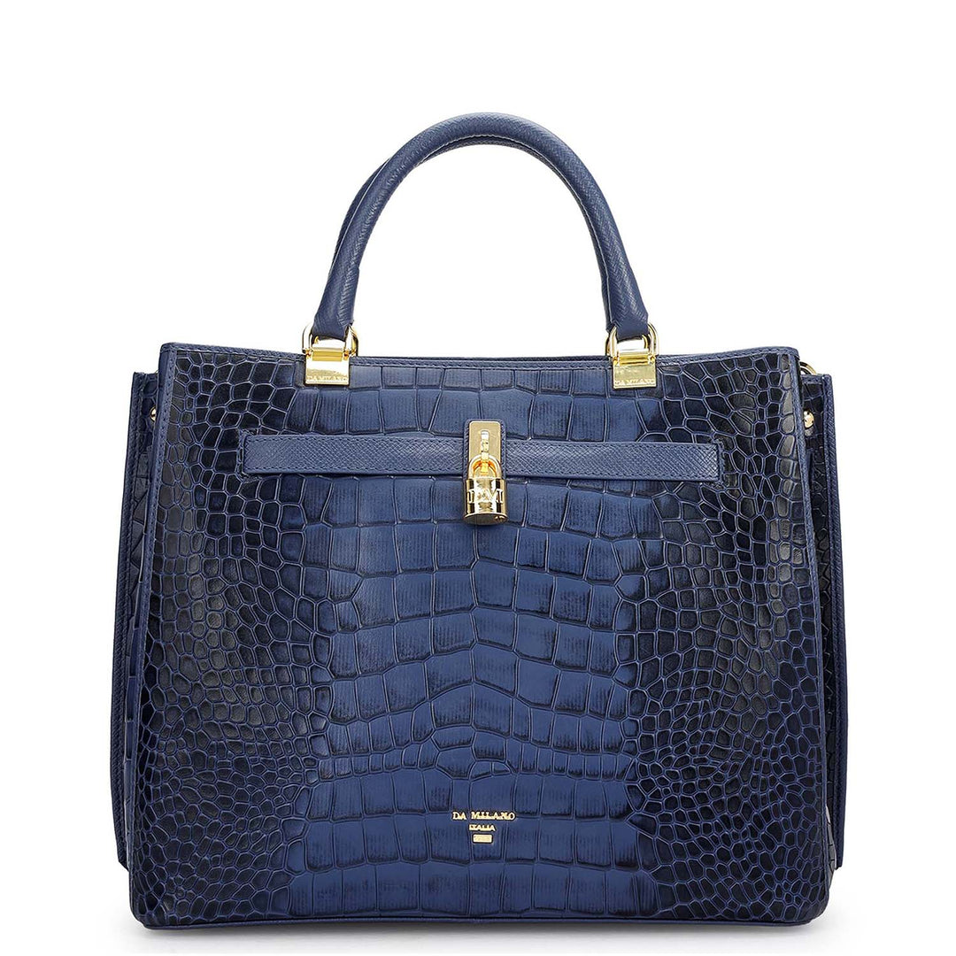 Medium Croco Leather Satchel - Stardust